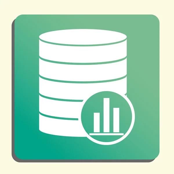 Database-stats icon, on button style fondo verde, luz amarilla, sombra — Vector de stock