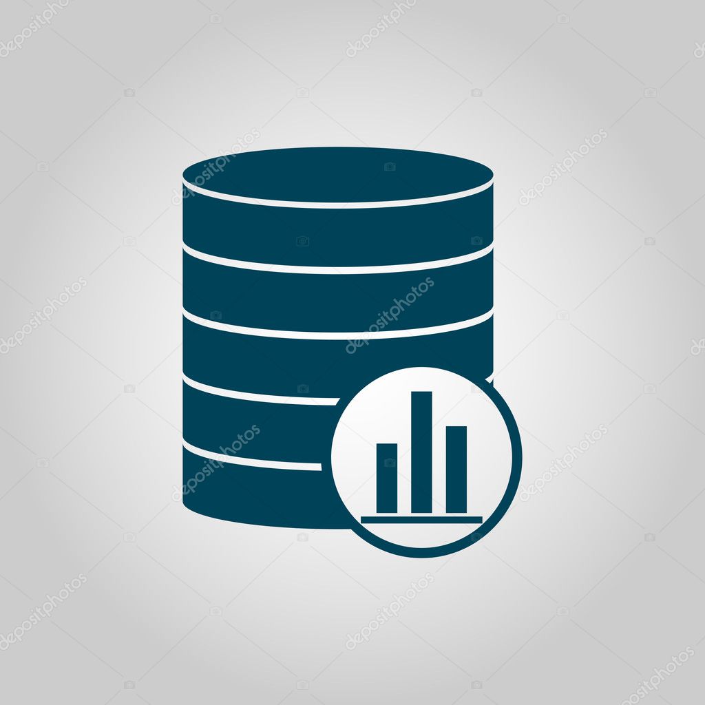Database-stats icon, on grey background, blue outline, large size symbol