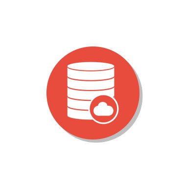 Database-cloud icon, on white background, red circle border, white outline