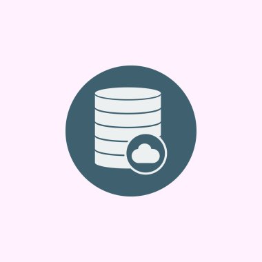 Database-cloud icon, on blue circle background, white outline