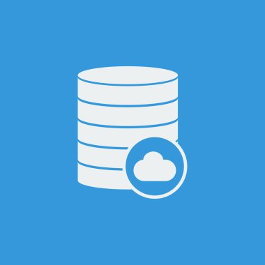 Database-cloud icon, on blue background, white outline, large size symbol