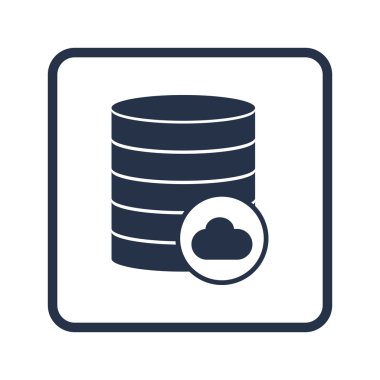 Database-cloud icon, on white background, rounded rectangle border, blue outline