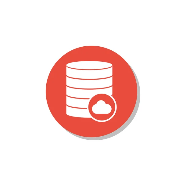 Icona database-nube, su sfondo bianco, bordo cerchio rosso, contorno bianco — Vettoriale Stock