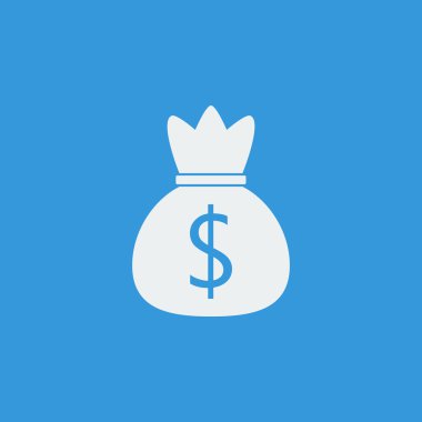 Money icon, on blue background, white outline, large size symbol