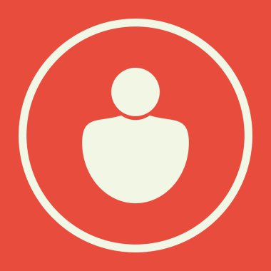 User icon, on red background, white circle border, white outline
