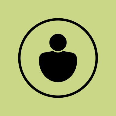 User icon, on green background, circle border, dark outline