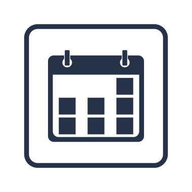 Beyaz arka planda, takvim simgesini yuvarlatılmış dikdörtgen kenarlık, mavi anahat