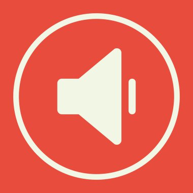 Volume down icon, on red background, white circle border, white outline