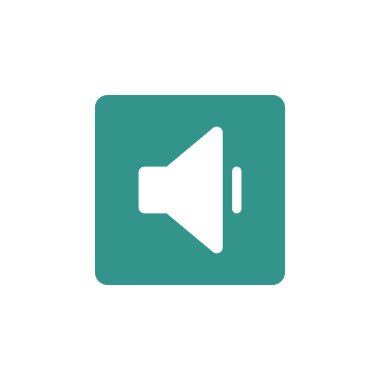 Volume down icon, on green rectangle background, white outline