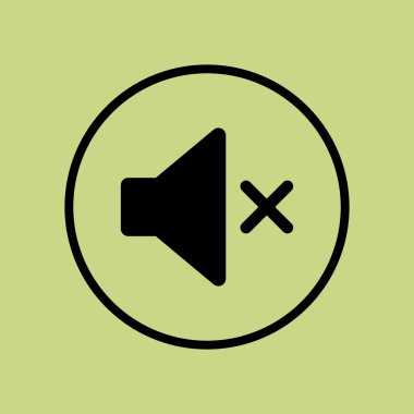 Volume mute icon, on green background, circle border, dark outline