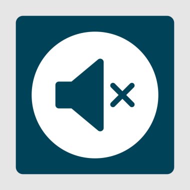 Volume mute icon, on white circle background surrounded by blue