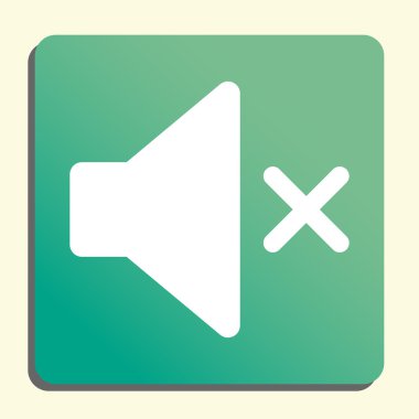 Volume mute icon, on button style green background, yellow light, shadow