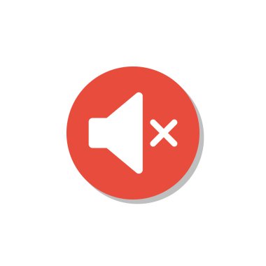 Volume mute icon, on white background, red circle border, white outline