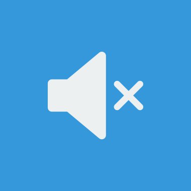 Volume mute icon, on blue background, white outline, large size symbol
