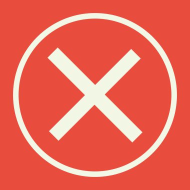 Cancel icon, on red background, white circle border, white outline