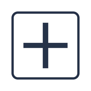 Artı simgesi, beyaz zemin üzerine yuvarlak dikdörtgen kenarlık, mavi anahat