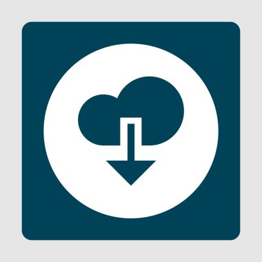 Cloud Download icon, on white circle background surrounded by blue