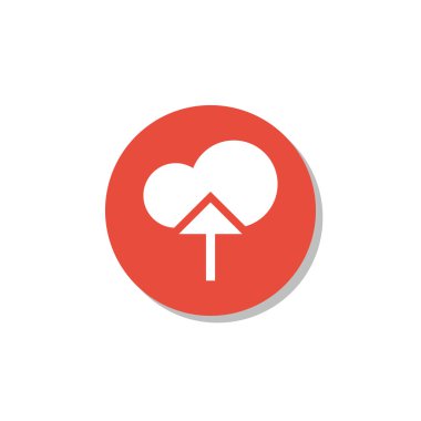 Bulut yükleme simgesi, beyaz arka plan, kırmızı daire kenarlığı, beyaz anahat