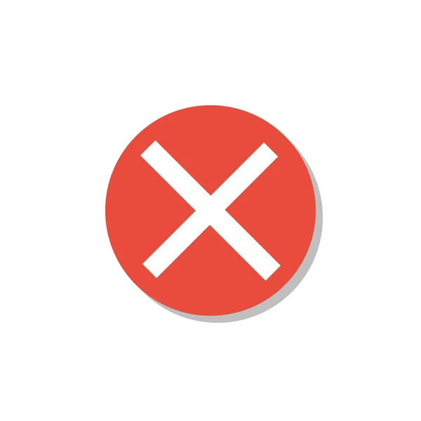 Cancella icona, su sfondo bianco, bordo cerchio rosso, contorno bianco — Vettoriale Stock