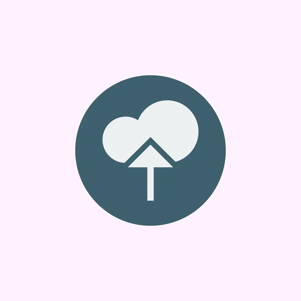 Cloud upload icon, op blauwe cirkel achtergrond, witte omtrek — Stockvector