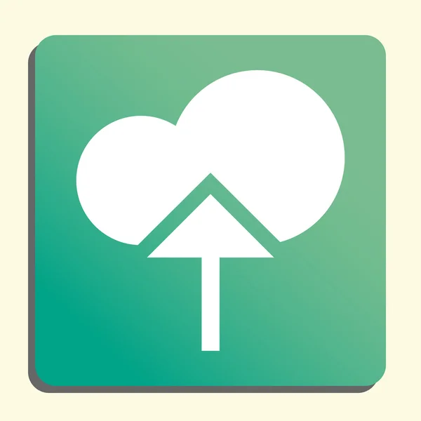 Wolke Upload-Symbol, auf Knopfdruck grünen Hintergrund, gelbes Licht, Schatten — Stockvektor