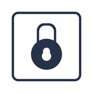 Kilit yakın simgesi, beyaz arka plan, yuvarlak dikdörtgen kenarlık, mavi anahat