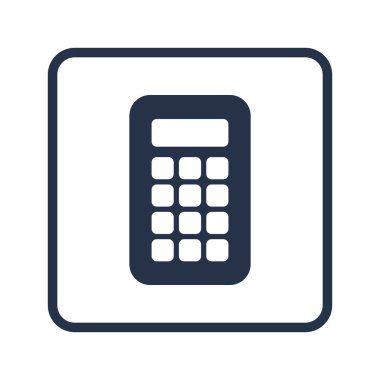 Beyaz arka planda, hesap makinesi simge yuvarlatılmış dikdörtgen kenarlık, mavi anahat