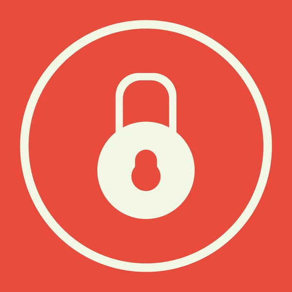 Lock close icon, on red background, white circle border, white outline — Stock Vector