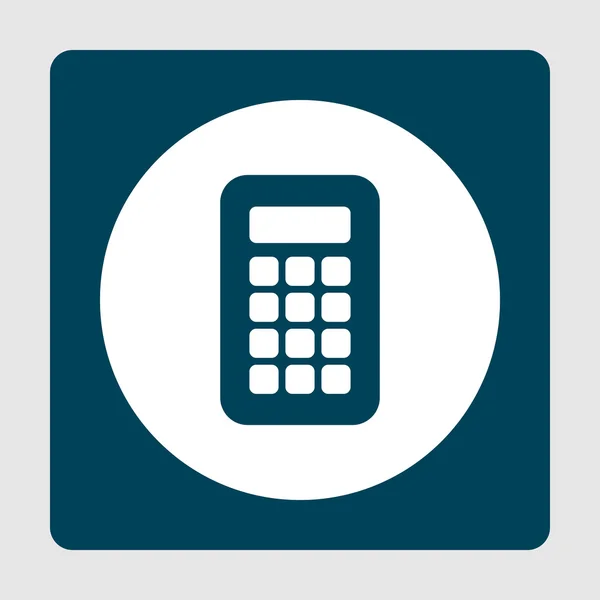 Calculator icoon, op witte cirkel achtergrond omgeven door blauw — Stockvector