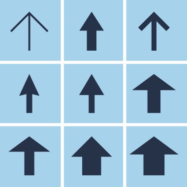 Ok simgeleri, okları, yön semboller hattı simgeler kümesi. Yön vektör simgeler. Modern renkli düz tasarım doğrusal piktogram koleksiyonu. Anahat vektör kavramı kontur simge paketi... Mavi bg.