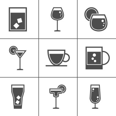Modern thin line icons set of beverages icons, whiskey, vine, cocktail, vodka. Outline stroke vector logo concept for web graphics. On white background.