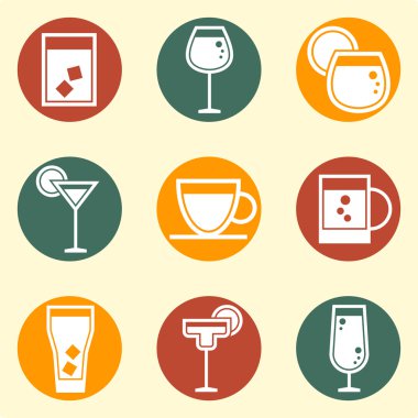 Modern thin line icons set of beverages icons, whiskey, vine, cocktail, vodka. Outline stroke vector logo concept for web graphics. On colored background.