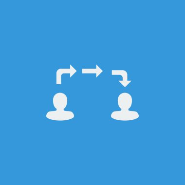 Vektör biçiminde bilgi alışverişi simgesi. Üstün kaliteli Bilgi alışverişi simgesi. Mavi arka planda Web grafik Bilgi alışverişi simgesi işareti.