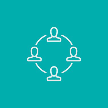 Proje Yönetimi simgeleri takım çalışması ve toplantı. Basit izole ince çizgi Web simgesi. Logo ve Infographics için kullanılabilir. Vektör çizim, Eps10.