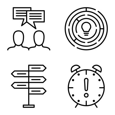 Karar Verme, Fikir Beyin Fırtınası ve Yaratıcılık Üzerine Proje Yönetimi Simgeleri Ayarlayın. Uygulama, Web, Mobil Ve Infographics Tasarım için Proje Yönetimi Vektör Simgeleri.