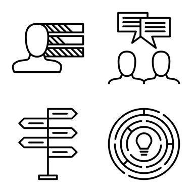 Karar Verme, Kişilik ve Fikir Beyin Fırtınası Üzerine Proje Yönetimi Simgeleri Ayarlayın. Uygulama, Web, Mobil Ve Infographics Tasarım için Proje Yönetimi Vektör Simgeleri.