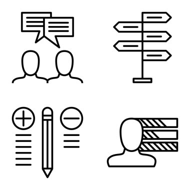 Karar Verme, Kişilik ve Fikir Beyin Fırtınası Üzerine Proje Yönetimi Simgeleri Ayarlayın. Uygulama, Web, Mobil Ve Infographics Tasarım için Proje Yönetimi Vektör Simgeleri.