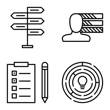 Karar Verme, Kişilik ve Yaratıcılık Üzerine Proje Yönetimi Simgeleri Ayarlayın. Uygulama, Web, Mobil Ve Infographics Tasarım için Proje Yönetimi Vektör Simgeleri.