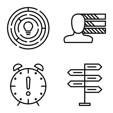 Karar Verme, Kişilik ve Yaratıcılık Üzerine Proje Yönetimi Simgeleri Ayarlayın. Uygulama, Web, Mobil Ve Infographics Tasarım için Proje Yönetimi Vektör Simgeleri.