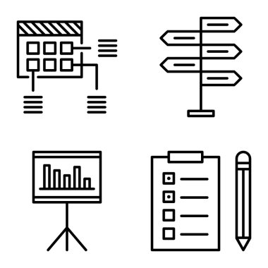Karar Verme, Planlama ve Görev Listesi Proje Yönetimi Simgeleri Kümesi. Uygulama, Web, Mobil Ve Infographics Tasarım için Proje Yönetimi Vektör Simgeleri.