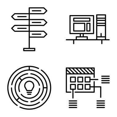 Karar Verme, Yaratıcılık ve Planlama Üzerine Proje Yönetimi Simgeleri Ayarlayın. Uygulama, Web, Mobil Ve Infographics Tasarım için Proje Yönetimi Vektör Simgeleri.