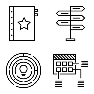 Karar Verme, Yaratıcılık ve Planlama Üzerine Proje Yönetimi Simgeleri Ayarlayın. Uygulama, Web, Mobil Ve Infographics Tasarım için Proje Yönetimi Vektör Simgeleri.