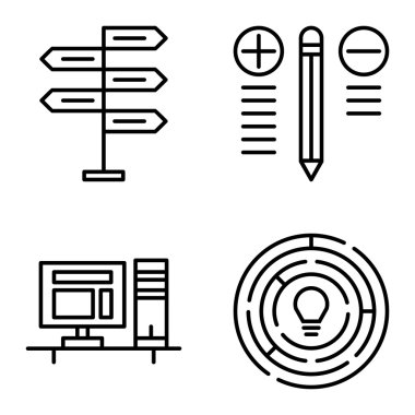 Karar Verme, Yaratıcılık ve En İyi Çözüm Üzerine Proje Yönetimi Simgeleri Ayarlayın. Uygulama, Web, Mobil Ve Infographics Tasarım için Proje Yönetimi Vektör Simgeleri.