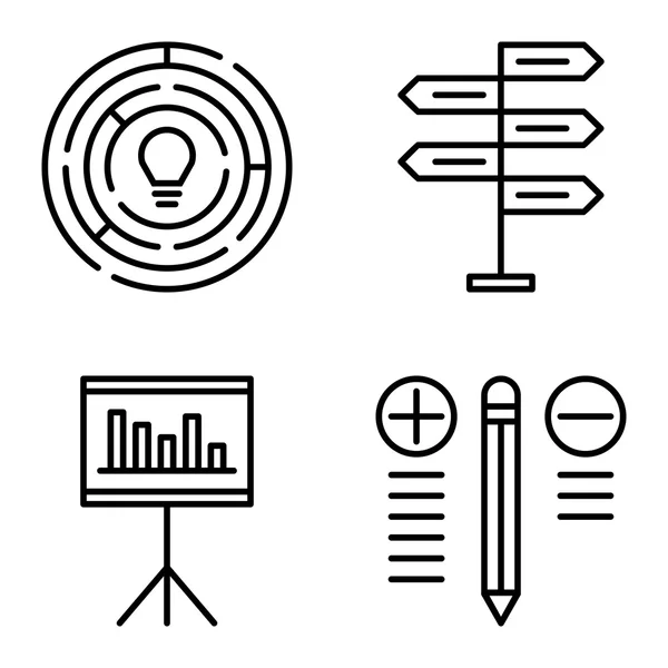 Conjunto de ícones de gerenciamento de projetos sobre tomada de decisão, criatividade e melhor solução. Ícones de vetor de gerenciamento de projeto para App, Web, Mobile e design de infográficos . —  Vetores de Stock