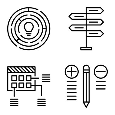 Karar Verme, Yaratıcılık ve En İyi Çözüm Üzerine Proje Yönetimi Simgeleri Ayarlayın. Uygulama, Web, Mobil Ve Infographics Tasarım için Proje Yönetimi Vektör Simgeleri.