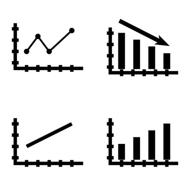 Çubuk Grafik, Çizgi Grafiği ve Sivri Çizgi Grafiği Üzerinde İstatistik Simgeleri Kümesi. App, Web, Mobil ve Infographics Tasarım için İstatistik Vektör Simgeleri.