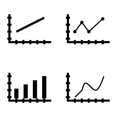 Çubuk Grafik, Çizgi Grafiği ve Sivri Çizgi Grafiği Üzerinde İstatistik Simgeleri Kümesi. App, Web, Mobil ve Infographics Tasarım için İstatistik Vektör Simgeleri.