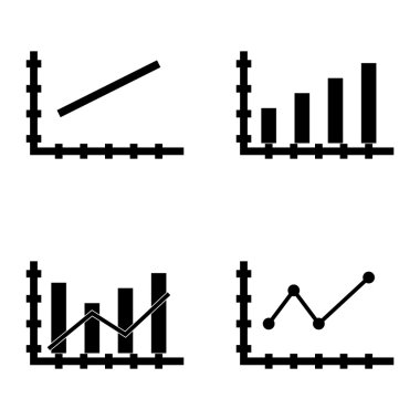 Çubuk Grafik, Çizgi Grafiği ve Sivri Çizgi Grafiği Üzerinde İstatistik Simgeleri Kümesi. App, Web, Mobil ve Infographics Tasarım için İstatistik Vektör Simgeleri.