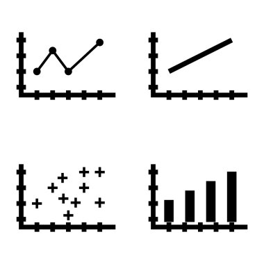 Çubuk Grafik, Çizgi Grafiği ve Sivri Çizgi Grafiği Üzerinde İstatistik Simgeleri Kümesi. App, Web, Mobil ve Infographics Tasarım için İstatistik Vektör Simgeleri.