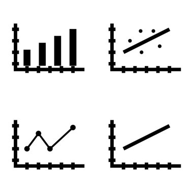 Çubuk Grafik, Çizgi Grafiği ve Sivri Çizgi Grafiği Üzerinde İstatistik Simgeleri Kümesi. App, Web, Mobil ve Infographics Tasarım için İstatistik Vektör Simgeleri.